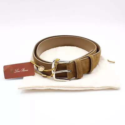 Loro Piana Alsavel Suede Belt In Tan With Palladium Finish Buckle - Size 100/40 • $349.98