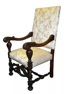 Vintage Carved Walnut French Style High Back Chair W/Cherry Blossom Fabric • $638.40