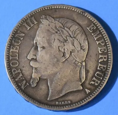 1868 France Napoleon Iii 5 Francs Large Silver Crown • $45.77