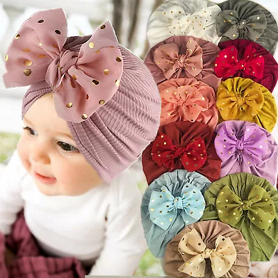 Newborn Baby Floral Solid Hat Cap Beanie Bowknot Headband Headwear Accessories • $2.51