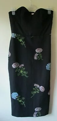 OASIS DRESS Column NHM  Black Pencil Floral Bustier Straps Belt Wiggle Sz 8 NEW • £22