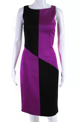 Dolce & Gabbana Womens Colorblock Print Midi Sheath Dress Purple Black Size 36 • $182.99