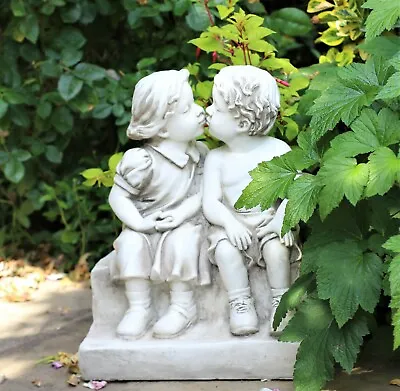 Garden Ornaments Large Cherub Ceramic Figure Antique Little Girl & Boy Kissing • £18.95