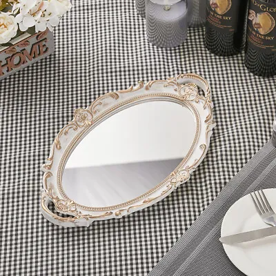 Decorative Vintage Floral Framed Mirrored Serving Tray With Handles Candle Plate • £7.95