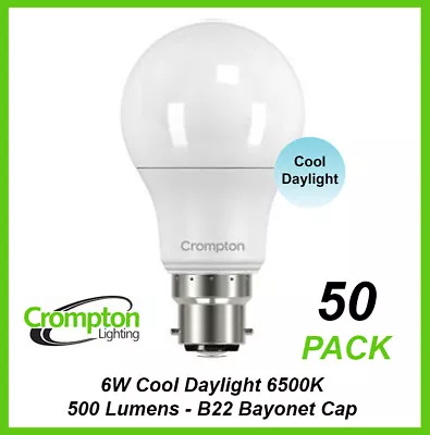 50 X LED 6W Light Globes Bulbs Lamps A60 Bayonet BC Cool White Daylight 6500K • $105.54