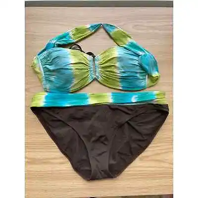 La Blanca By Rod Beattie Brown And Blue/Green Tie Dye Bikini Sz10 • $21