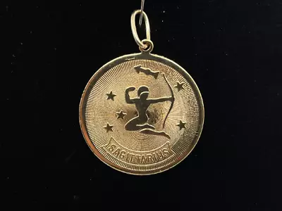 Vintage 1.25” Sagittarius Medallion Pendant Gold Tone Astrology Nov Dec • $5.50