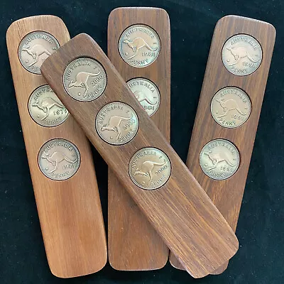Aussie Hardwood Two-Up Game Set With Australian Pennies. Anzac Day Two Up Kip • $45
