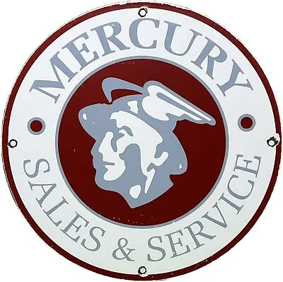 Vintage Mercury Porcelain Dealership Sign Sales Service Motor Oil Gas Station • $116.38