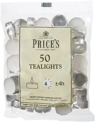 Prices Patent Candles White Tealights Bag Pack Of 50 Wax L X 3.8cm W X 1.8cm • £6.99