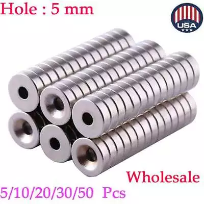 10 50 Strong Countersunk Ring Magnets 3/4  X1/8   Hole 5mm Rare Earth Neodymium • $7.72