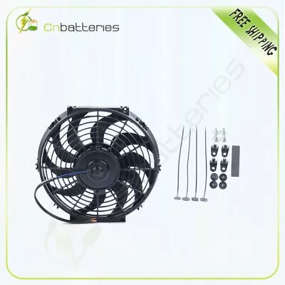 $27.77 • Buy New Universal Black Slim Plastic 12  Inch Radiator Cooling Fan 12V Mount Kit