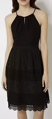 Karen Millen Black Broderie Cotton Eyelet Fit & Flare Midi Length Dress US4/UK8 • $59.99