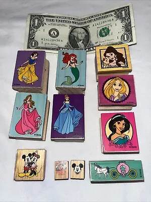 Disney 11 Rubber Stamps Lot Children Craft Princess Cinderella Jasmine Mickey ++ • $20