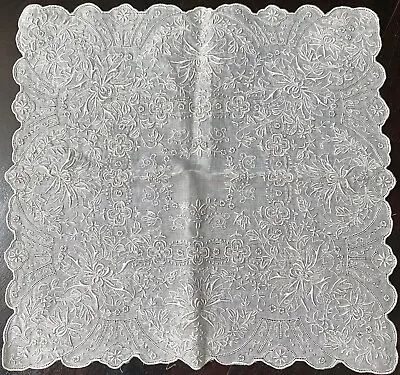 Antique Appenzell Hankie Embroidered Whitework Flowers Bridal Handkerchief • $34
