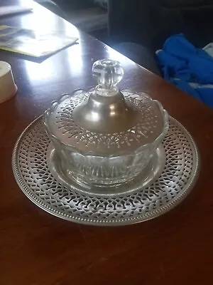 Vintage Covered Butter Cheese Dish Metal And Glass • $12.99