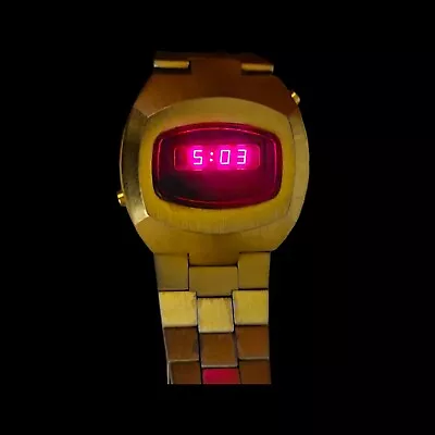 Vintage Compuchron Chronosonic Red LED Mens Digital Watch Gold Tone Working • $150