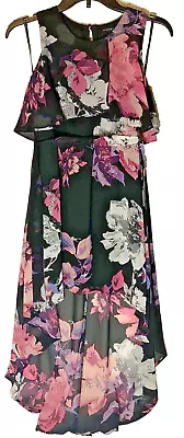 My Michelle Dress Girls 12 Floral Black Maxi Sleeveless Lining Hi Low Party Tea • $14.94