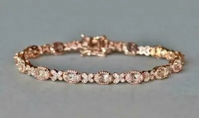 Lab Created Morganite Women's Tennis Bracelet 14k Rose Gold Plated Silver 10 Ct • $214.49