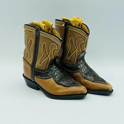 Small Childs Toddlers Vintage Brown Leather Cowboy Boots Faux Alligator Croc • $29.96