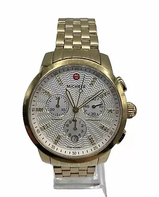 Michele Uptown Gold Tone28 Diamonds Chronograph Bracelet Watch Mww25a00a9942 • $999.99