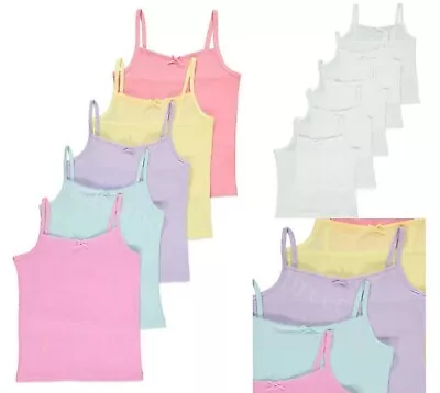 £7.49 • Buy 5 Pack Kids Girls White /Pastel Cami Vests Underwear 100% Cotton Age 1-14 YEARS 