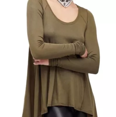 FREE PEOPLE Tunic Womens Sz S Long Sleeve Knit Top Olive Green Shirt New $48 Tag • £19.24