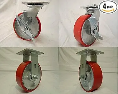 6  X 2  Swivel Caster Polyurethane Wheel/ Brake (2) Rigid (2) 1200lb Ea Tool Box • $70.95