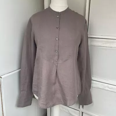 Nygardsanna Shirt Size L Taupe 100% Linen Grandpa Collar Top Long Sleeve • £60