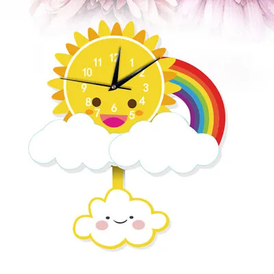 £16.39 • Buy Cartoon Sun Rainbow Decor Wall Clock Creative DIY Swing Wall Clocks For Bedroom 