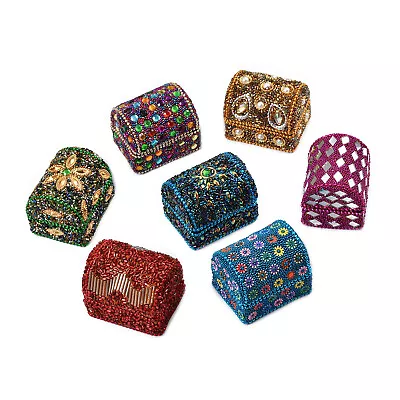 $16.39 • Buy Set Of 7 Multi Color Jewelry Organizer Box Wooden Beaded Small Treasure Chest
