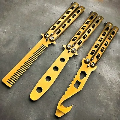 GOLD Butterfly Balisong Trainer Knife Training Dull Blade Stainless Practice NEW • $7.55