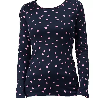 £8.99 • Buy M&S Polka Dot T-shirt Spotty Top Cotton Top Size 16  Long Sleeves Navy & Pink