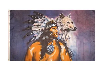 $9.88 • Buy INDIAN WITH WOLF FLAG 3' X 5' NATIVE AMERICAN FLAGS 90 X 150 Cm BANNER 3x5 100D