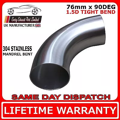 76mm 3 Inch X 90 Degree 1.5D 304 Stainless Steel Exhaust Mandrel Bend Tube Pipe • £17.85