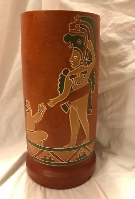 Mayan Or Aztec 12.5” Reproduction Red Clay Debossed Deity Scene Vase / Vessel • $69.99