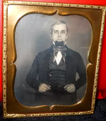 1/6th Size Daguerreotype Of Middle Aged Man In Brass Mat/frame • $40