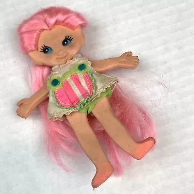 Vintage Ideal Flatsy Doll Pink Hair Blue Eyes 5” Green Outfit • $22.99