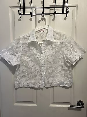 Gorman Sheer Top White Size 14 Button Up Short Sleeves Polyester Cotton Crop • $49