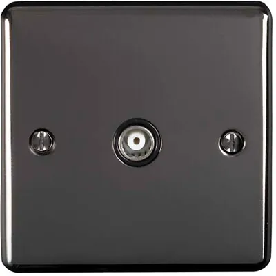 BLACK NICKEL Single Aerial Satellite Coaxial Socket Female Wall Plate Black Trim • £13.99