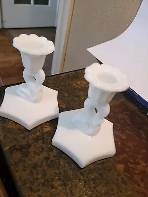 Westmoreland Milk Glass Serpent Dolphn Foot Candle Holder Stick • $14