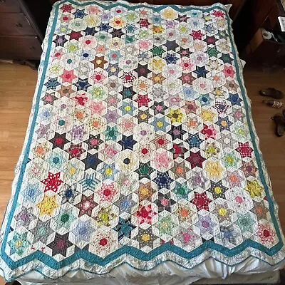 VTG Handmade Quilt Full Patchwork 6 Pointed Texas Star Pattern Twin Lap 78 X 59 • $95.99