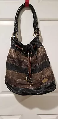 J.R John Romaine Hobo Multi Colored Brown Stripe Leather Handbag Slouch Purse • $14.99