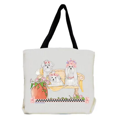 Maltese Dog With Flowers Tote Bag • $24.99