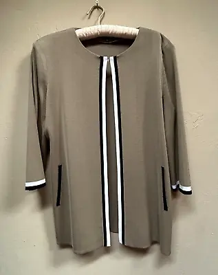 Misook Women's Large Brown 3/4 Sleeve Knit Cardigan Sweater Jacket Acrylic Blend • $35.20