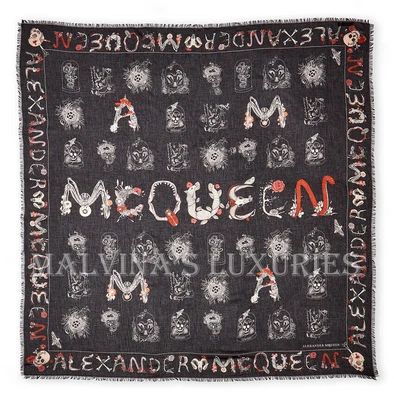 $326.45 • Buy Alexander Mcqueen Scarf Skull Cabinets Print Black Modal Silk Square 54  $475