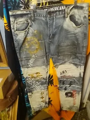 Vintage Americana Jeans Very Distressed Paint Patches Punk Rock Pants W42 L34 • $28.99