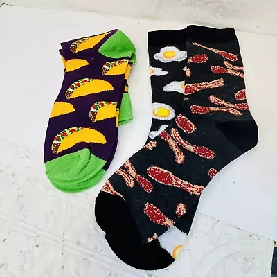 Lot Of Two Pair Food Themed Fun Socks Unisex Fits Sizes 8-12 W  7-10 M • $7