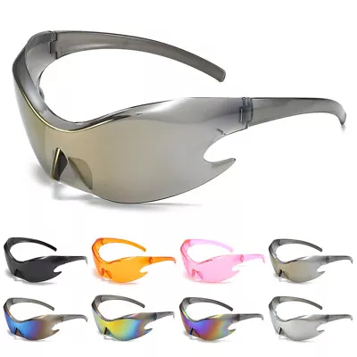 Trendy Wrap Around Sunglasses For Women Men Fashion Oversized Futuristic Shades • £8.59