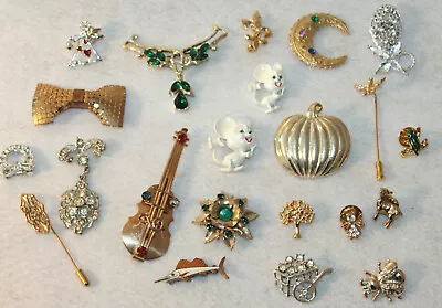 Lot Of 22 Vintage To Modern Brooches Pins Fashion Costume Jewelry • $25